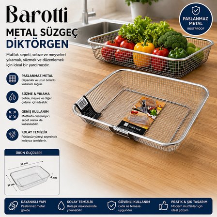 Dikdörtgen -tel Sepet Metal Süzgeç