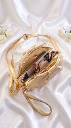 Kadın Gold Altın Sarı El ve Omuz Çapraz Askılı Clutch Abiye Bilek Çanta