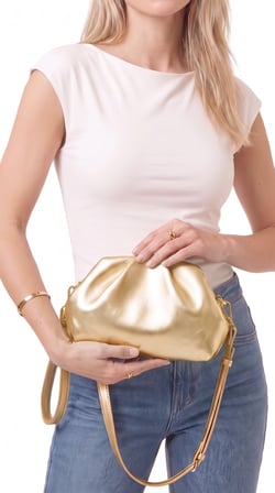 Kadın Gold Altın Sarı El ve Omuz Çapraz Askılı Clutch Abiye Bilek Çanta
