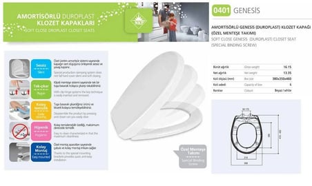 Mey İthalat NKP Genesis Amortisörlü+Tak Çıkar Klozet Kapağı