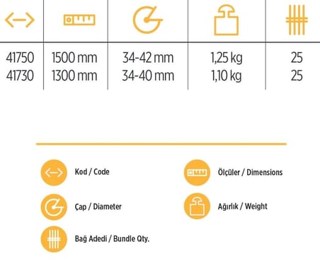 Mey İthalat YKS 41750 Eğik Kürek Sapı 1,5 Metre