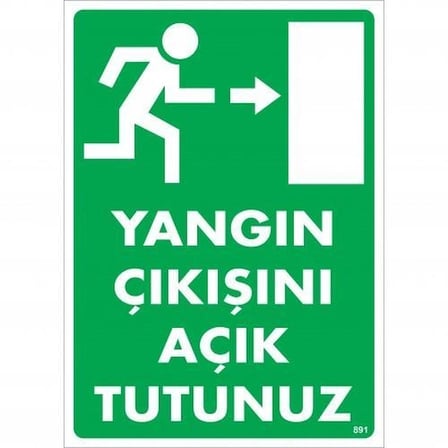 Mey İthalat Yangın Çıkışını Açık Tutunuz Sağ Uyarı Levhası 25x35 KOD:891