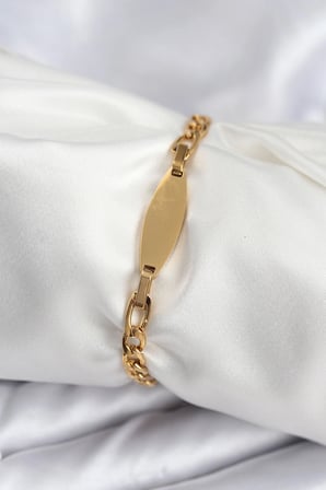 Mey İthalat 316L Çelik Gold Renk Oval Yazı Yazmaya Uygun Kadın Bileklik