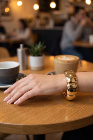 Mey İthalat Gold Renk Pirinç Bakla Model Vintage Kalın Kelepçe Bilezik