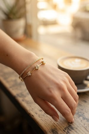 Mey İthalat Yıldız Model Zirkon Taşlı Gold Renk Kadın Bileklik