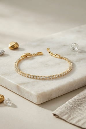 Mey İthalat Pirinç Gold Renk İnce Zirkon Taşlı Su Yolu Kadın Bileklik