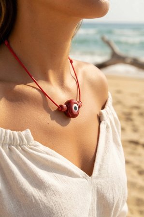 Mey İthalat Handmade Bohem Kırmızı Nazar Kolye