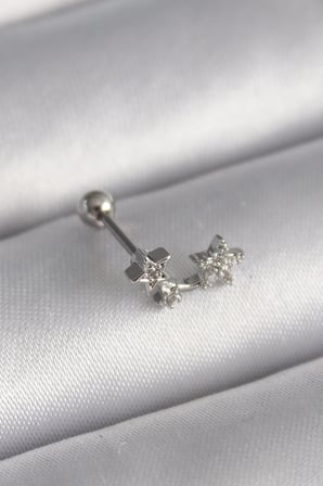 Mey İthalat 316L Çelik Gümüş Renk Zirkon Taşlı Yıldız Tragus Piercing
