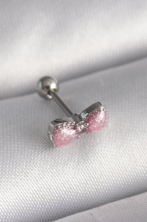 Mey İthalat 316L Çelik Gümüş Renk Pembe Kurdele Zirkon Taş Detay Tragus Piercing