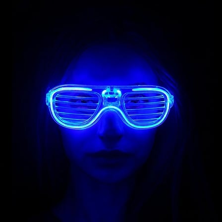 Mey İthalat Mavi Led Işıklı Parti Gözlüğü - Neon Glow Şerit Gözlük 3 Modlu