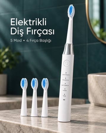 Mey İthalat Değiştirilebilir Başlıklı Beyaz Elektrikli Diş Fırçası 5 Mod ve 3 Yedek Başlık