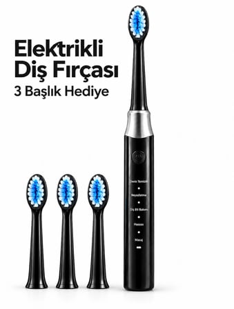 Mey İthalat Siyah Elektrikli Diş Fırçası 3 Yedek Başlık Hediyeli