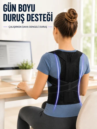 Mey İthalat Dik Durmaya Yardımcı Sırt Korsesi Nefes Alan Fileli Ayarlanabilir Bel ve Omuz Desteği