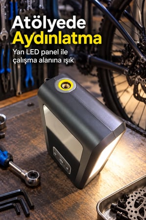 Mey İthalat Araç İçin Lastik Şişirme Pompası ve LED Aydınlatmalı Akü Takviye Cihazı