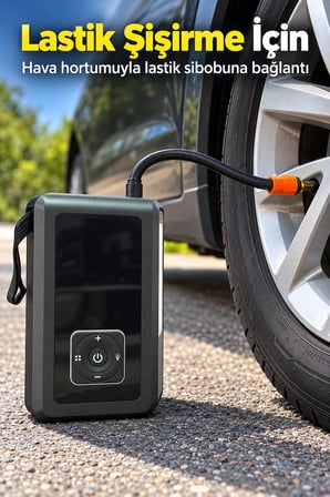 Mey İthalat Taşınabilir Akü Takviye Cihazı ve Powerbank Özellikli Lastik Şişirme Pompası