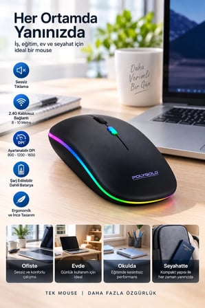 Mey İthalat Ofis Ev Okul Kullanımına Uygun Şarjlı Kablosuz Mouse