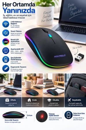 Mey İthalat Ofis Ev Okul Kullanımına Uygun Şarjlı Kablosuz Mouse