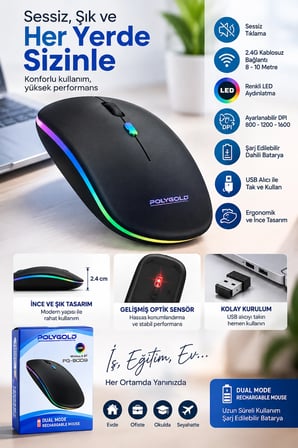 Mey İthalat Sessiz Tıklama 800 1200 1600 DPI Ayarlanabilir Mouse