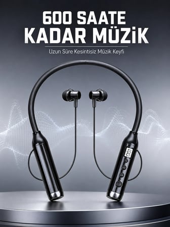 Mey İthalat Dijital Göstergeli Boyun Tipi Bluetooth Kulaklık Mikrofonlu Çağrı ve Müzik Kontrollü Çift Cihaz Bağlantılı Kulaklık