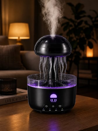 Mey İthalat Denizanası Tasarımlı Ultrasonik Hava Nemlendirici RGB LED Işıklı Sessiz Buhar Makinesi Zaman Ayarlı