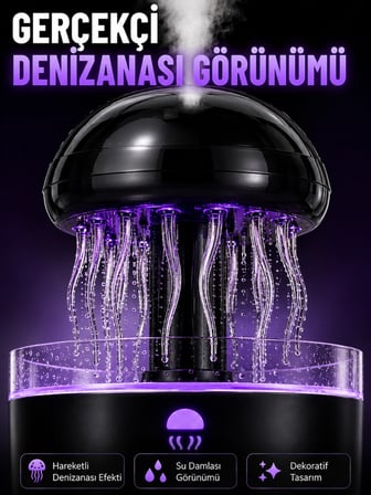 Mey İthalat RGB Işıklı Denizanası Hava Nemlendirici Ultrasonik Buhar Makinesi 2H 4H 8H Zamanlayıcılı