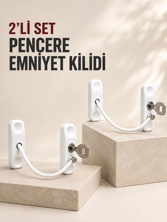 Mey İthalat 2’li Set Pencere Güvenlik Kilidi Anahtarlı Kablolu Çocuk Emniyet Kilidi Beyaz