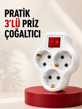 Mey İthalat 3’lü Topraklı Priz Çoklayıcı Açma Kapama Anahtarlı Direkt Prize Takılan Adaptör