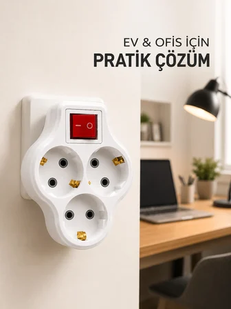 Mey İthalat Kablosuz Priz Çoğaltıcı 3 Çıkışlı Anahtarlı Kompakt Duvar Tipi Çoklayıcı