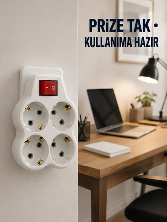 Mey İthalat Duvar Priz Çoğaltıcı 4 Çıkışlı Açma Kapama Düğmeli Kablosuz Priz Adaptörü