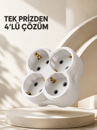 Mey İthalat Kompakt 4’lü Priz Adaptörü Ev Ofis İçin Kablosuz Priz Çoğaltma Aparatı
