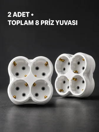 Mey İthalat Duvar Tipi 4 Çıkışlı Priz Çoğaltıcı Kablosuz Kompakt Tasarım 2 Adet