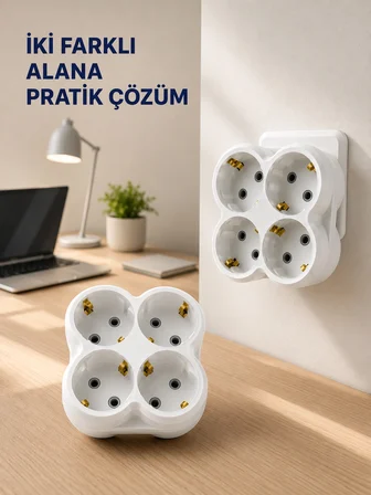 Mey İthalat Tek Prizi 4’lü Yapan Priz Adaptörü Direkt Prize Takılan Çoklayıcı 2 Adet Set