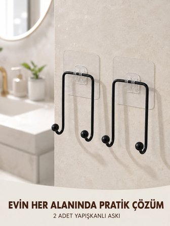 Mey İthalat 2'li Yapışkanlı Duvar Askısı Mutfak Banyo ve Ev İçin Askılık