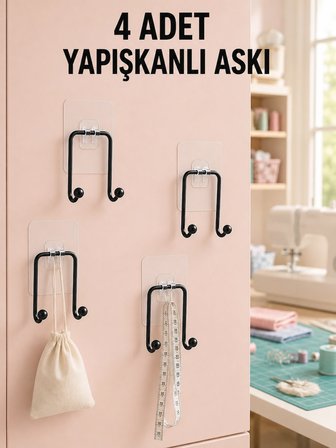 Mey İthalat 4 Adet Çok Amaçlı Yapışkanlı Askılık Ev Düzenleyici Duvar Askı Seti