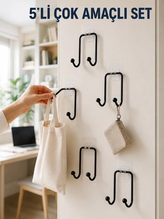Mey İthalat 5'li Yapışkanlı Askı Seti Mutfak Banyo ve Ev İçin Çok Amaçlı Askılık
