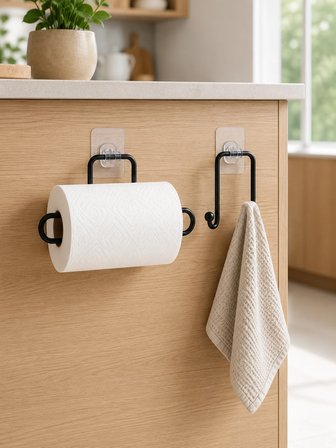 Mey İthalat Vidasız Banyo Seti Yapışkanlı Tuvalet Kağıdı Tutucu ve Havlu Askısı 2’li Set