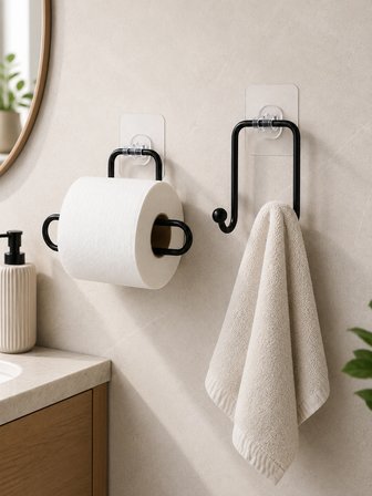 Mey İthalat Pratik Yapışkanlı Rulo Kağıtlık ve Havlu Bez Askılığı 2 Parça Düzenleyici Set
