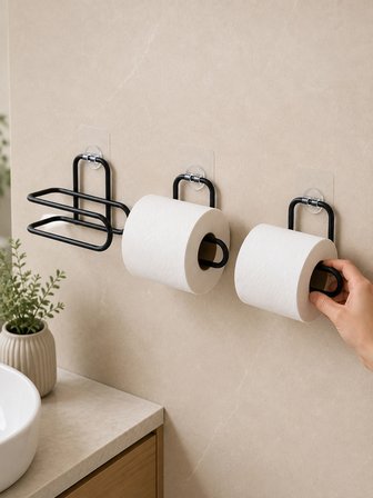 Mey İthalat 3 Adet Yapışkanlı Rulo Tutucu Siyah Metal Tuvalet Kağıdı Askısı