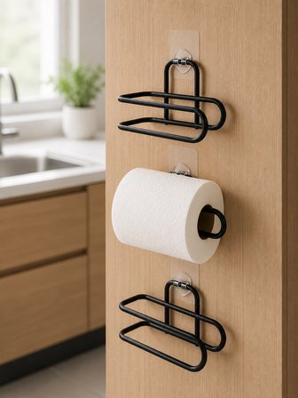 Mey İthalat 3’lü Yapışkanlı WC Kağıtlığı Siyah Rulo Tutucu Banyo ve Mutfak Kullanımı