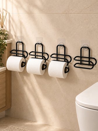 Mey İthalat Siyah 4 Adet Metal Tuvalet Kağıdı Tutucu Kendinden Yapışkanlı Delmeden Montaj Banyo Askısı