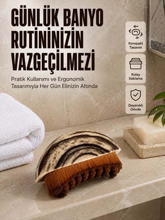 Mey İthalat Masaj Fırçası Vücut Temizleme Fırçası Ahşap Desenli Yumuşak Kıllı Banyo Fırçası