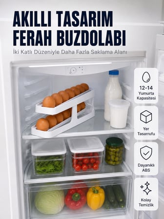 Mey İthalat Buzdolabı Yumurta Düzenleyici İki Katlı Kayar Raylı Yumurta Organizeri