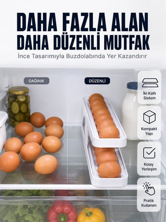 Mey İthalat Kayar Ray Sistemli Buzdolabı Yumurta Saklama Düzenleyici Organizer