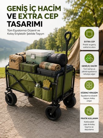 Mey İthalat Geniş İç Hacimli Fren Sistemli Katlanabilir Kamp ve Piknik Arabası