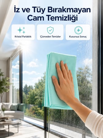 Mey İthalat Çok Amaçlı Mikrofiber Cam Bezi Cam Ayna Duşakabin ve Parlak Yüzey Temizlik Bezi