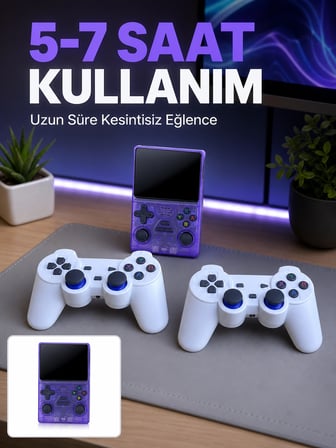 Mey İthalat 3.5 İnç IPS Ekranlı Çift Kablosuz Kollu Taşınabilir Retro Oyun Konsolu