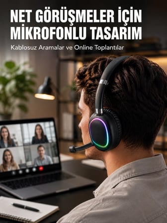 Mey İthalat Kablosuz Bluetooth 5.0 Kulaklık RGB Işıklı Tasarım