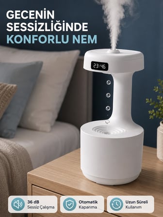 Mey İthalat Ultrasonik Hava Nemlendirici 800 ml Aromaterapi Difüzör Ters Su Damlası Efektli