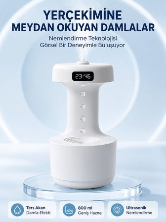 Mey İthalat Dekoratif Hava Nemlendirici 800 ml Sessiz Aroma Difüzör Anti Yerçekimi Su Efektli