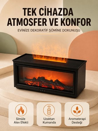 Mey İthalat Alev Efektli Hava Nemlendirici Aromaterapi Difüzörü Uzaktan Kumandalı 250 ML